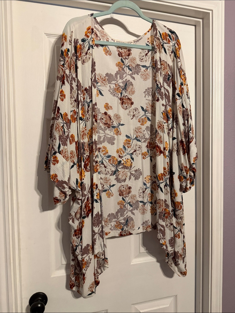 Floral Open-Front Kimono Cardigan - Cream Floral